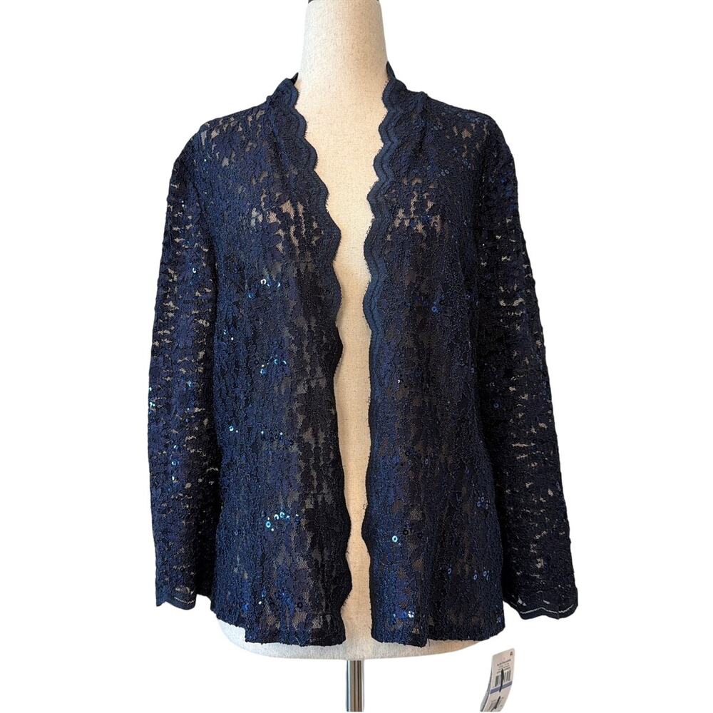 NWT Alex Evenings Sequin Lace Evening Jacket/Shrug, Navy Blue, Women’s Size 18